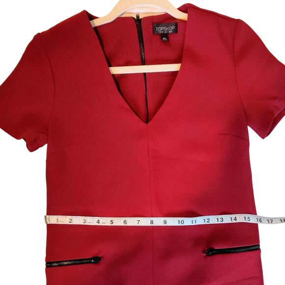TOPSHOP Women's Shift Mini Dress Size 2 Red/ Black V-Neck Flight Attendant Style - Picture 4 of 5